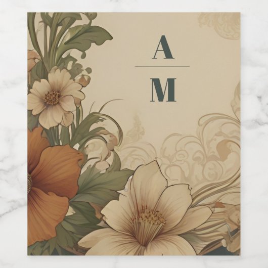  Bougainvillea Art Nouveau bruiloft Wijn Etiket (Enkel label)