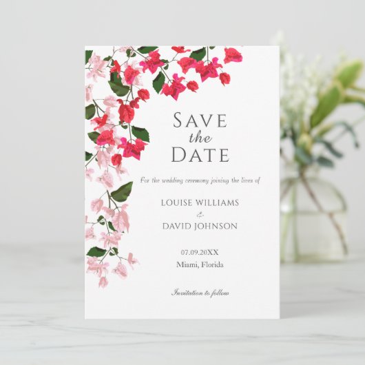 Bougainvillea Bewaar de Datum uitnodiging kaart (Staand voorkant)