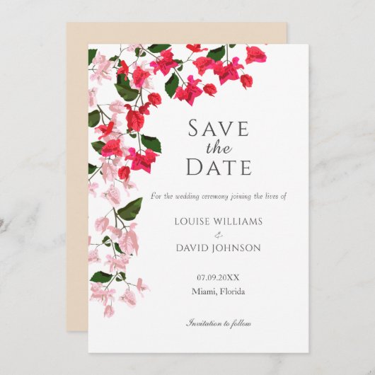 Bougainvillea Bewaar de Datum uitnodiging kaart (Voorkant / Achterkant)