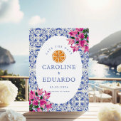 Bougainvillea Blauwe tegel Bruiloft QR Code Save The Date