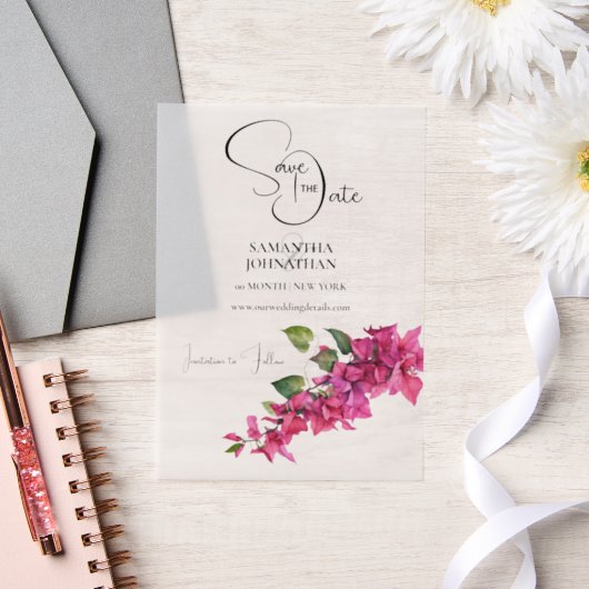 Bougainvillea bloem paarse cascade bloemenzomer vellum uitnodigingen (Huwelijk)