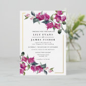 Bougainvillea Burgundy Pink Floral Wedding Folie i Folie Uitnodiging (Staand Voorkant)
