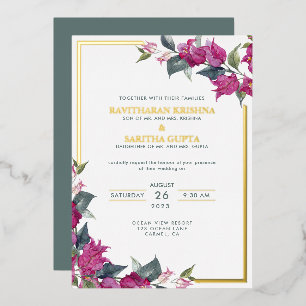 Bougainvillea Burgundy Pink Floral Wedding Folie Uitnodiging