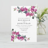 Bougainvillea Burgundy Pink Floral Wedding Kaart (Staand voorkant)