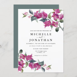 Bougainvillea Burgundy Pink Floral Wedding Kaart