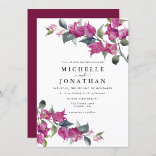 Bougainvillea Burgundy Pink Floral Wedding Kaart