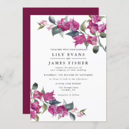 Bougainvillea Burgundy Pink Floral Wedding Kaart