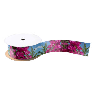 Bougainvillea en palmboom Tropische natuur scène Satijnen Lint