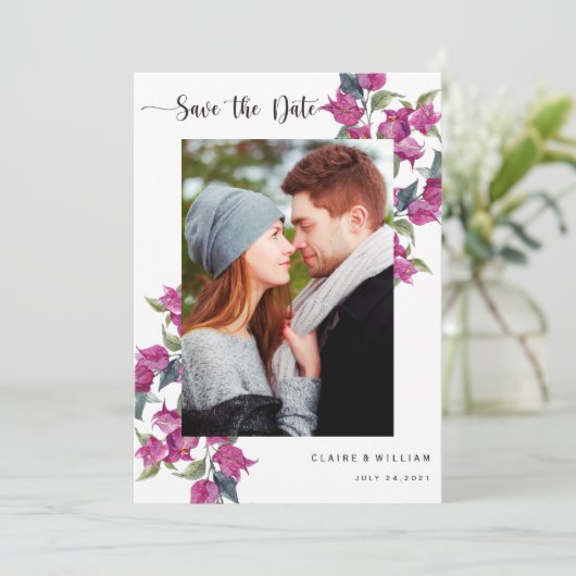Bougainvillea Floral Photo Wedding Save the Date (Staand voorkant)