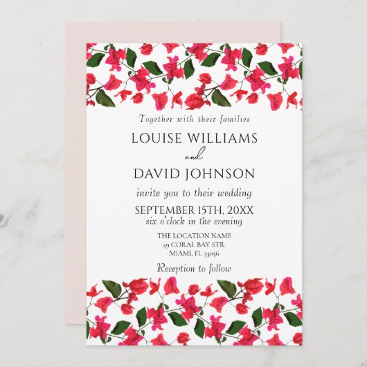 Bougainvillea Flower Wedding Invitation Kaart (Voorkant / Achterkant)