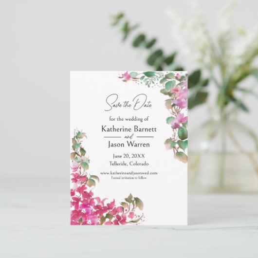 Bougainvillea Flowers Waterverf Magenta Briefkaart (Staand voorkant)