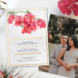 Bougainvillea gouden rode roze waterverf bruiloft folie uitnodiging