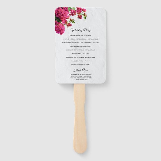 Bougainvillea Greek Island Wedding Programme Handwaaier (Achterkant)