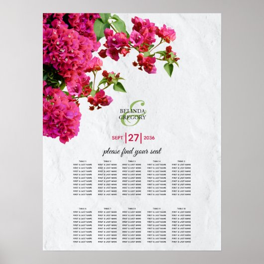 Bougainvillea Greek Island Wedding Seding Chart Poster (Voorkant)