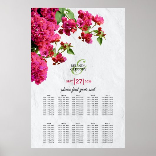 Bougainvillea Greek Island Wedding Seding Chart Poster (Voorkant)