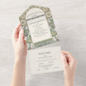 Bougainvillea Green Art Nouveau Mucha Wedding All In One Uitnodiging (Afscheurbaar)