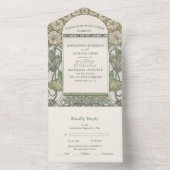 Bougainvillea Green Art Nouveau Mucha Wedding All In One Uitnodiging (Binnen)