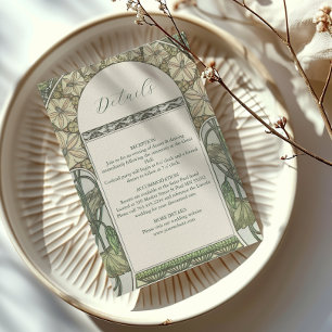 Bougainvillea Green Art Nouveau Mucha Wedding Informatiekaartje