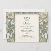 Bougainvillea Green Art Nouveau Mucha Wedding Save The Date (Voorkant)