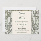 Bougainvillea Green Art Nouveau Mucha Wedding Save The Date (Voorkant)