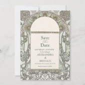 Bougainvillea Green Art Nouveau Mucha Wedding Save The Date (Voorkant)