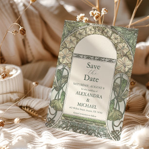Bougainvillea Green Art Nouveau Mucha Wedding Save The Date