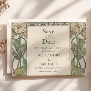 Bougainvillea Green Art Nouveau Mucha Wedding Save The Date