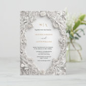 Bougainvillea Green Gold Wedding Art Nouveau Mucha Kaart (Staand voorkant)