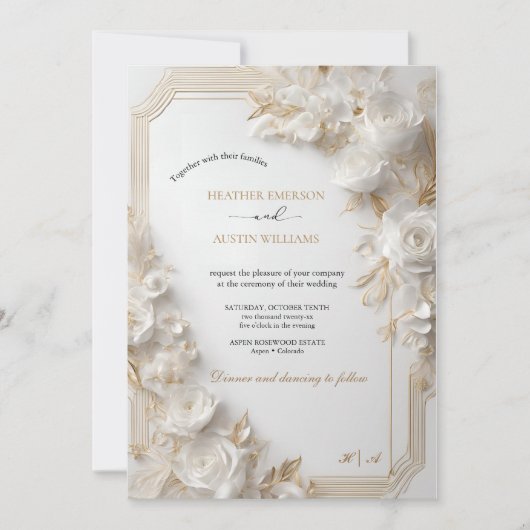 Bougainvillea Green Gold Wedding Art Nouveau Mucha Kaart (Voorkant)