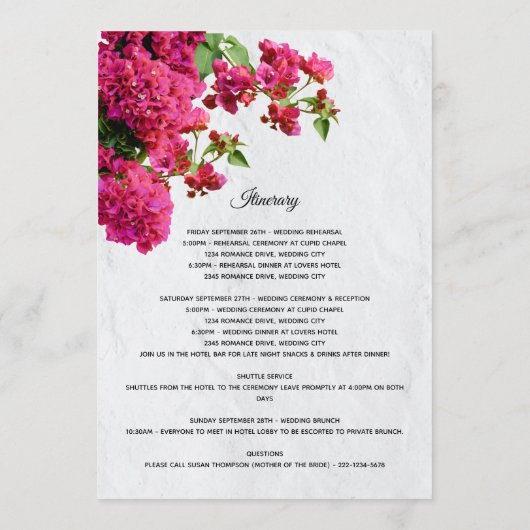 Bougainvillea Grieks eiland Weddenrenroute Programmakaart (Achterkant)