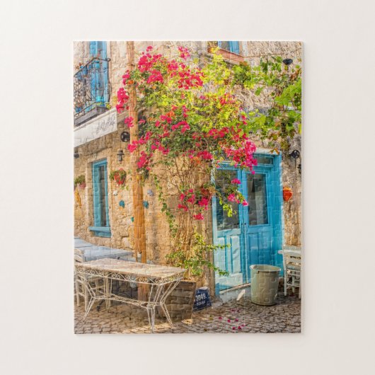 Bougainvillea groeide op de muur van een restauran legpuzzel (Verticaal)