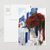 Bougainvillea groeit buiten een huis, Mykonos Briefkaart (Voorkant / Achterkant)