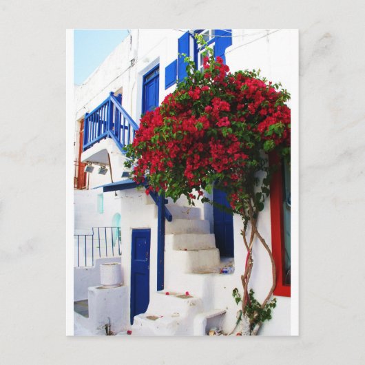 Bougainvillea groeit buiten een huis, Mykonos Briefkaart (Voorkant)