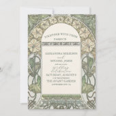 Bougainvillea Groen Art Nouveau Mucha Bruiloft Kaart (Voorkant)