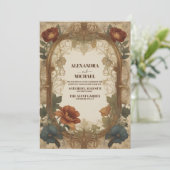 Bougainvillea Groene Art Nouveau Bruiloft Mucha Kaart (Staand voorkant)