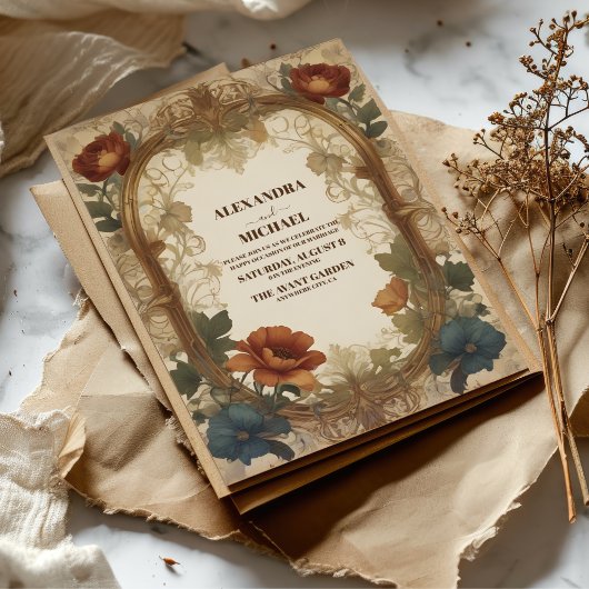 Bougainvillea Groene Art Nouveau Bruiloft Mucha Kaart