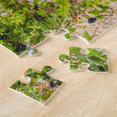 Bougainvillea growing up the wall of the restauran legpuzzel (Zijkant)