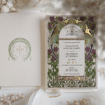 Bougainvillea Lila Gold Wedding Art Nouveau Mucha Folie Uitnodiging<br><div class="desc">Art Nouveau Floral Lila & Gold Wedding Invitations door Alphonse Mucha in een romantisch en griezelig ontwerp met Real Gold Foil. Victoriaans bloei vult klassieke art decofonts aan. Voer je aangepaste gegevens in en je bent klaar. Als u het ontwerp verder wilt wijzigen, klikt u op de blauwe knop "Aanpassen"....</div>