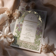 Bougainvillea Lila Gold Wedding Art Nouveau Mucha