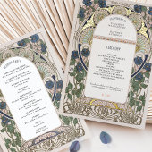Bougainvillea Marine Blauw Goud Huwelijksprogramma Folie Uitnodiging