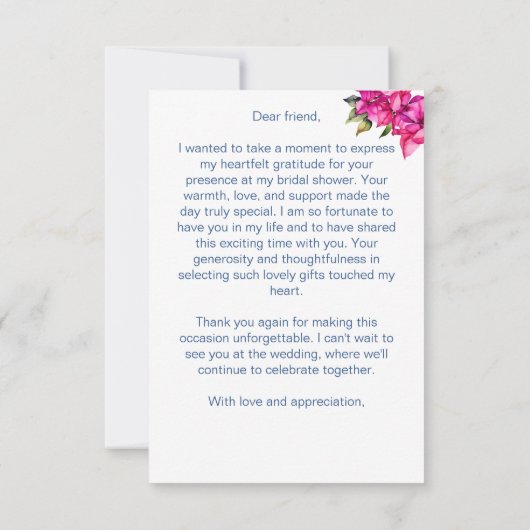 Bougainvillea Mediterraan thema vrijgezellenfeest Bedankkaart (Achterkant)