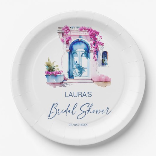 Bougainvillea Mediterraan thema vrijgezellenfeest Papieren Bordje (Voorkant)