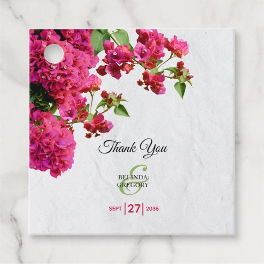 Bougainvillea Mediterranean Greek Island Wedding Bedankjes Labels (Voorkant)