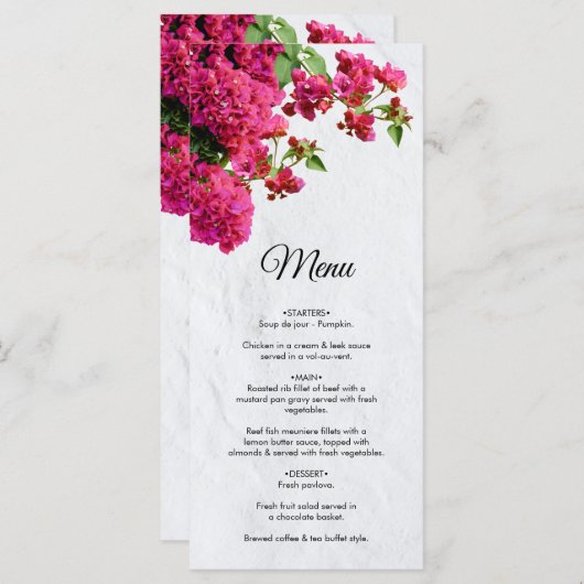 Bougainvillea Mediterranean Greek Island Wedding Menu (Voorkant / Achterkant)