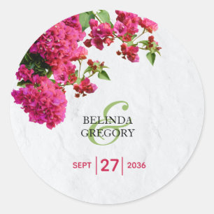 Bougainvillea Mediterranean Greek Island Wedding Ronde Sticker