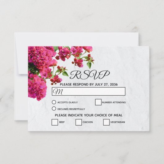 Bougainvillea Mediterranean Greek Island Wedding RSVP Kaartje (Voorkant)