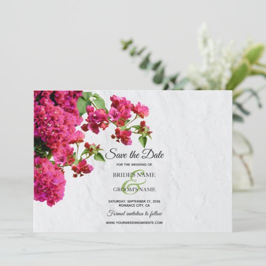 Bougainvillea Mediterranean Greek Island Wedding Save The Date (Staand voorkant)