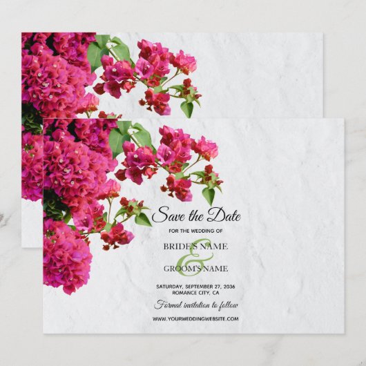 Bougainvillea Mediterranean Greek Island Wedding Save The Date (Voorkant / Achterkant)