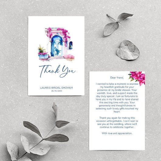 Bougainvillea Middellandse Zee thema bruidsfeest Bedankkaart