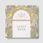 Bougainvillea Navy Blauw Goud Bruiloft Art Nouveau Gastenboek (Voorkant)